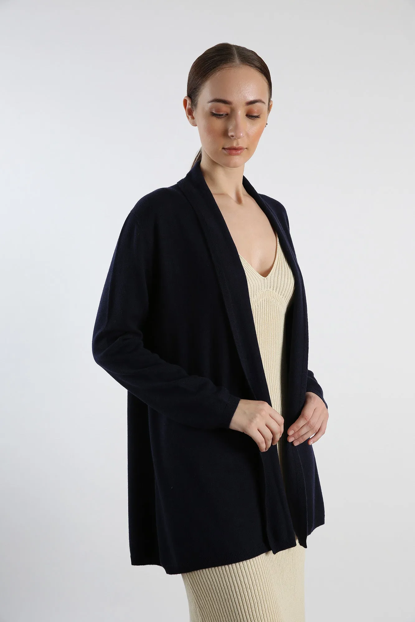 Pure Cashmere Draped Cardigan - Navy