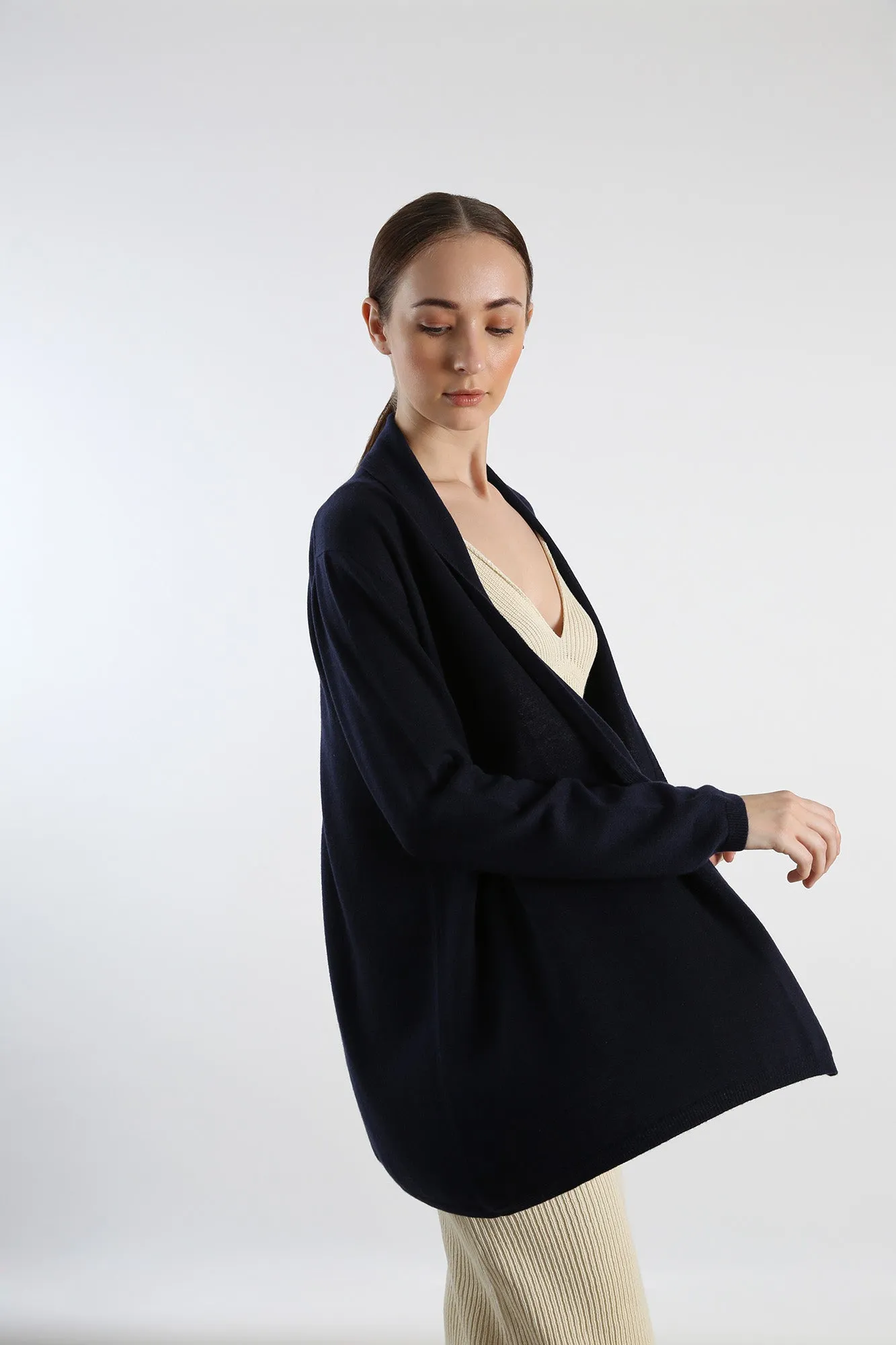 Pure Cashmere Draped Cardigan - Navy