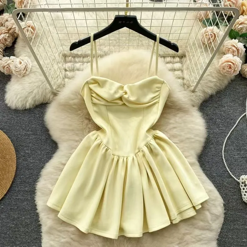 "Dopamine Milk Sweet Pure Desire Style Strap Dress for Women, Summer Waist-Cinching Design, High-End Unique Fairy Dress"