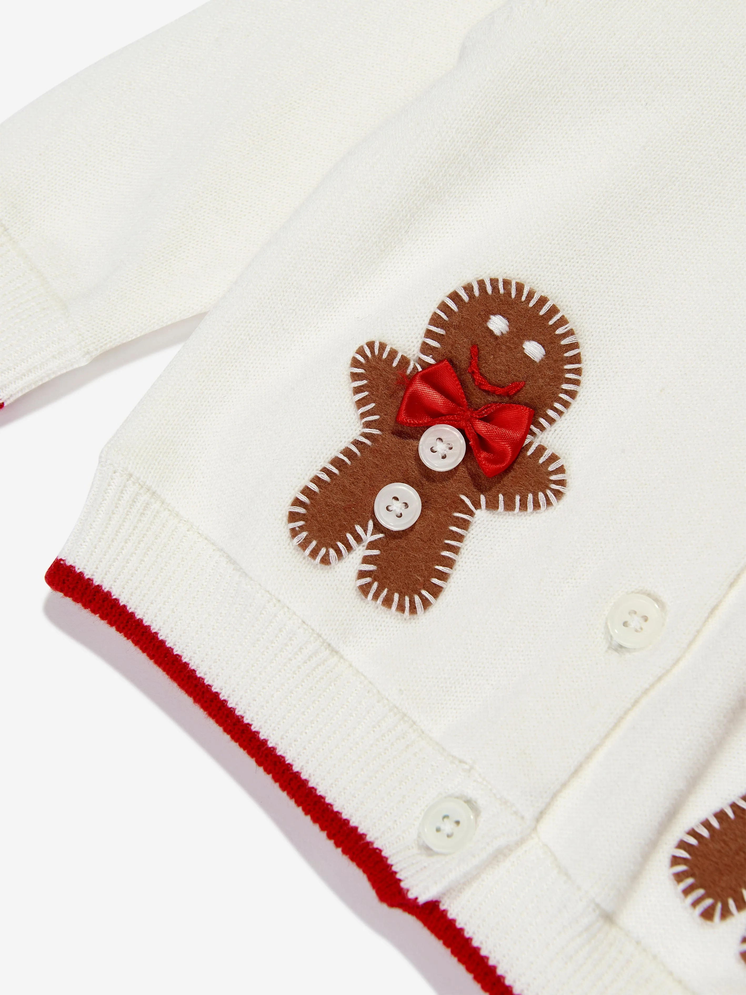 Rachel Riley Baby Girls Gingerbread Applique Cardigan in Ivory