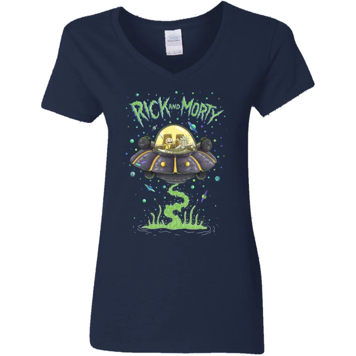 Rick And Morty Spaceship Illustration Women V-Neck T-Shirt