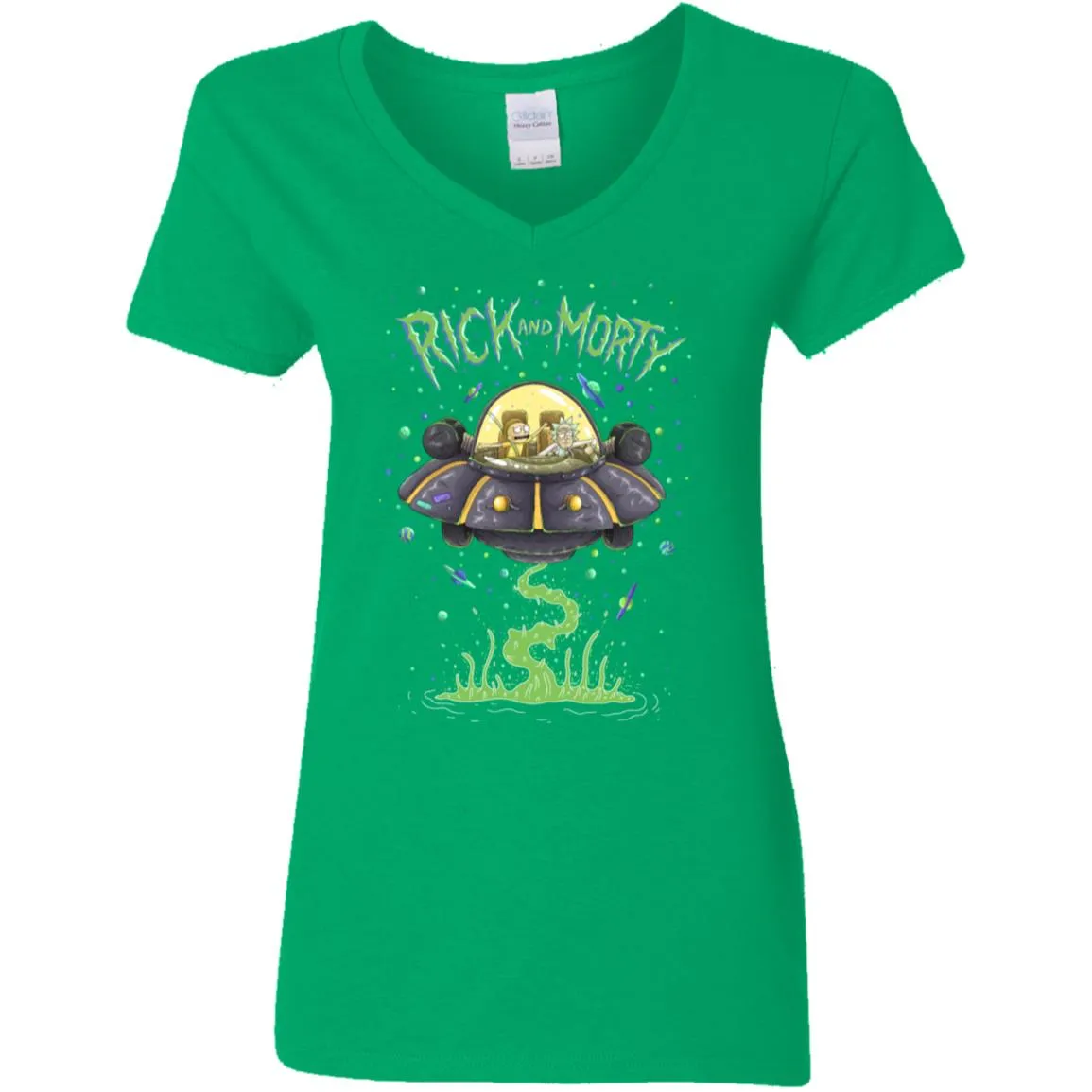 Rick And Morty Spaceship Illustration Women V-Neck T-Shirt