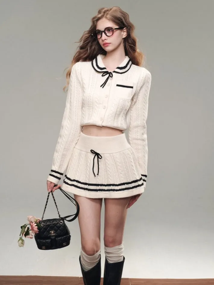 Sailor Doll Collar Knit Cardigan & Skirt Set