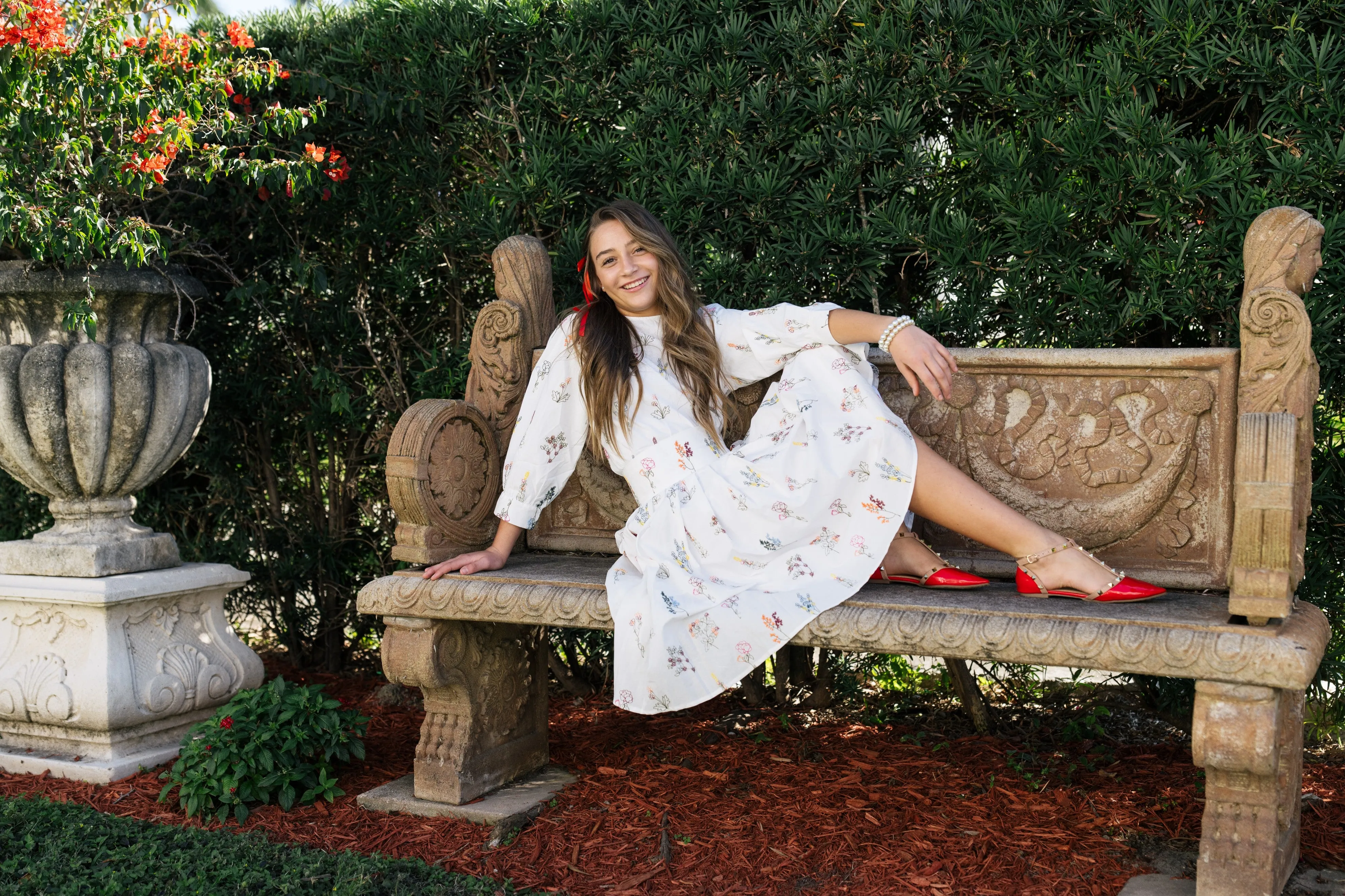 set outfit l/s embroidered blouse and pleated skirt - white