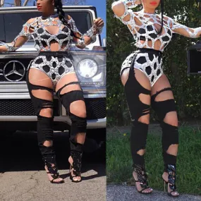Sexy High Waist Black Cutout Skinny Ripped Denim Pants