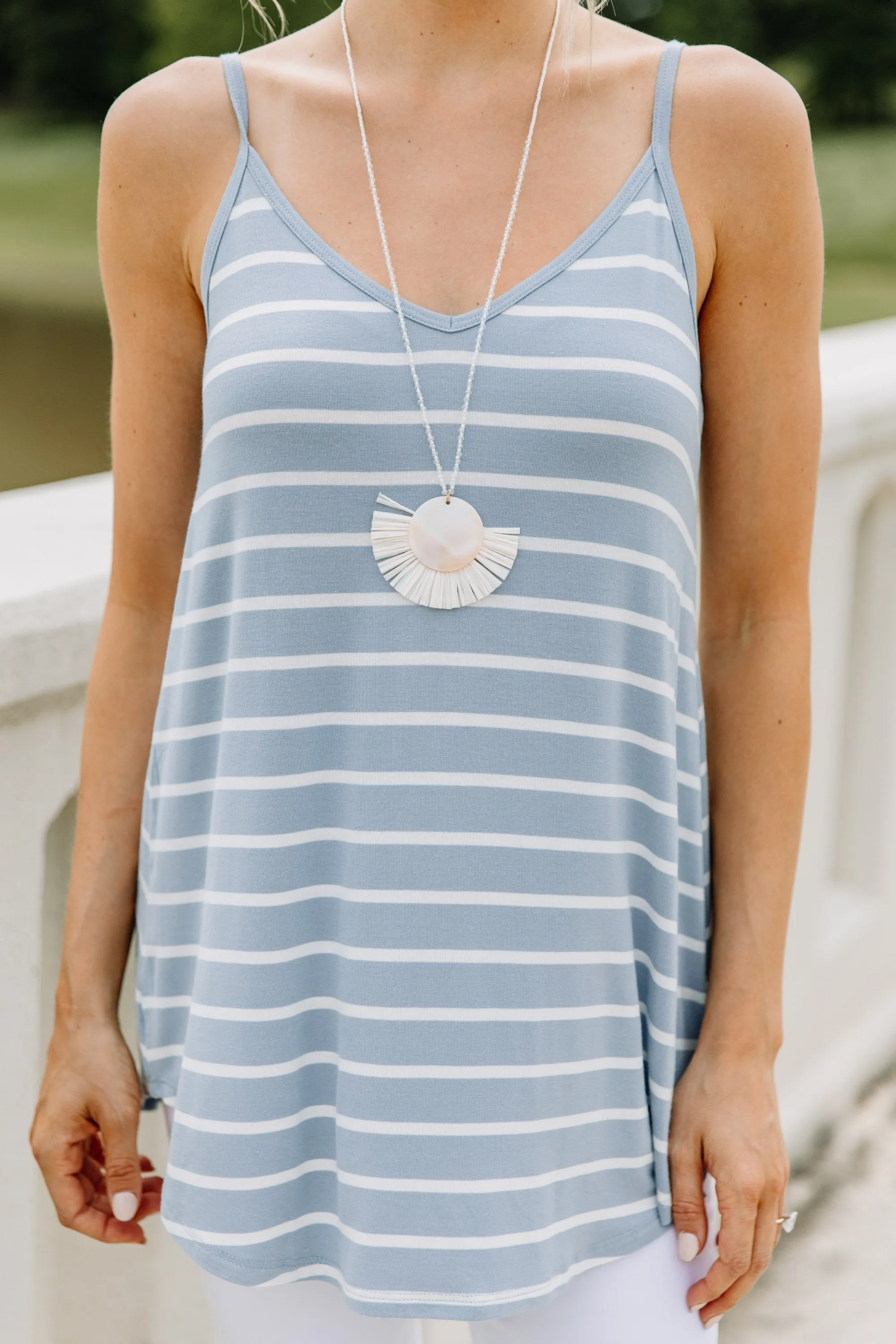 Somewhere Out There Ash Blue Striped Tank