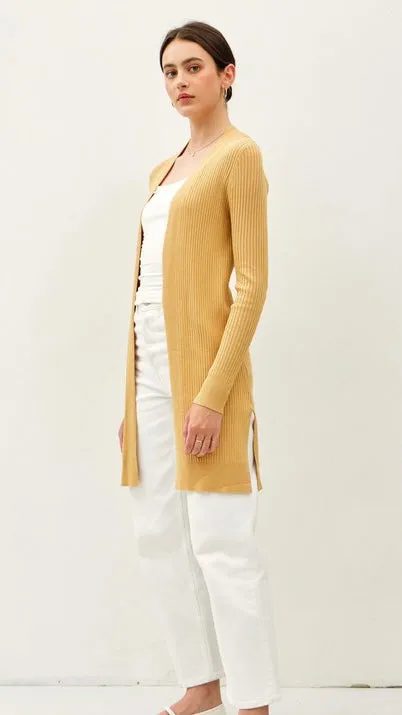 Split Hem Rib Knit Long Cardigan
