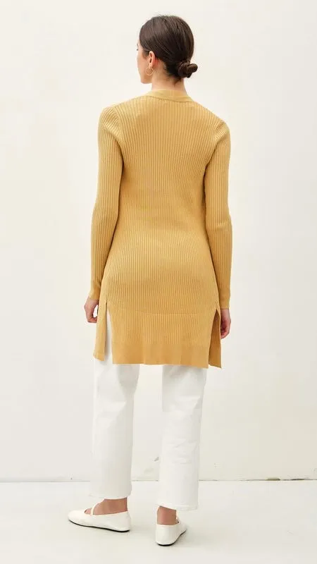 Split Hem Rib Knit Long Cardigan