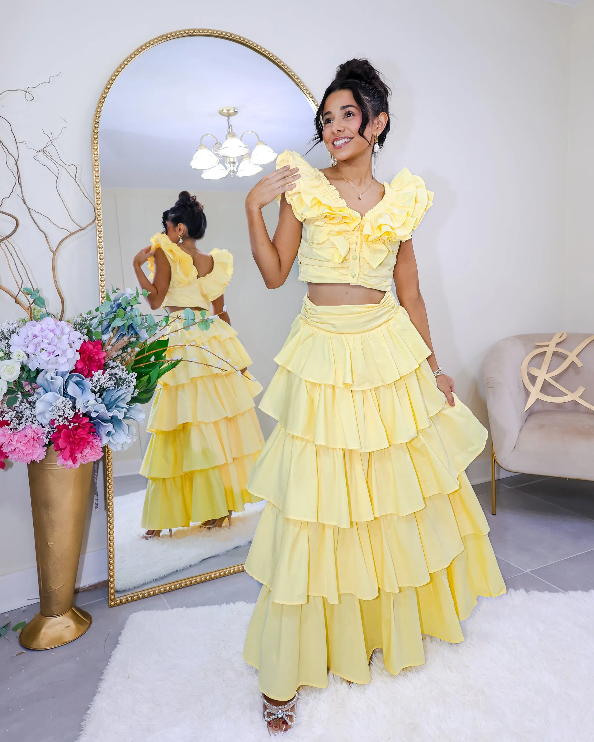 Sunflower Dreams Tiered Ruffle Maxi Skirt Set