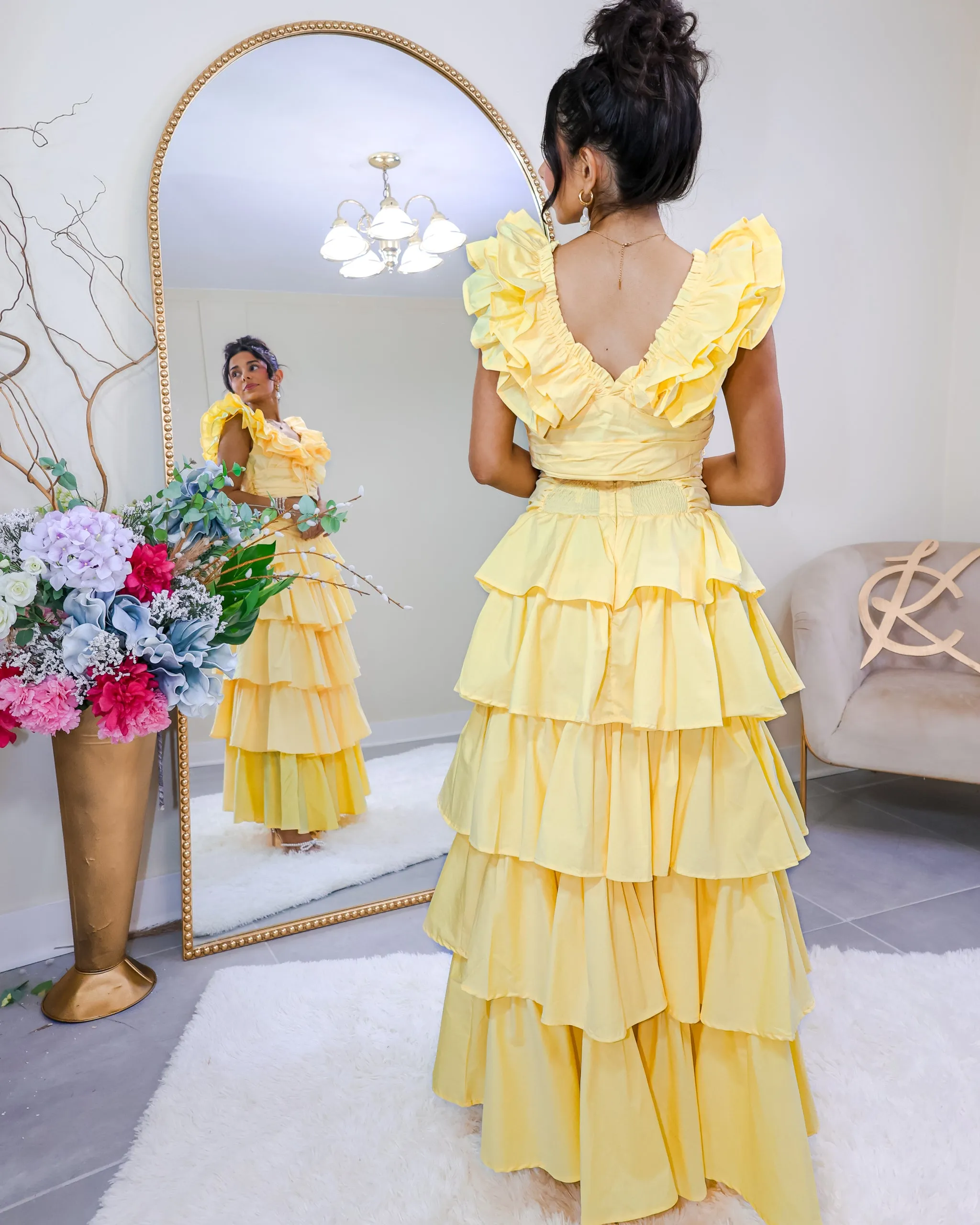 Sunflower Dreams Tiered Ruffle Maxi Skirt Set