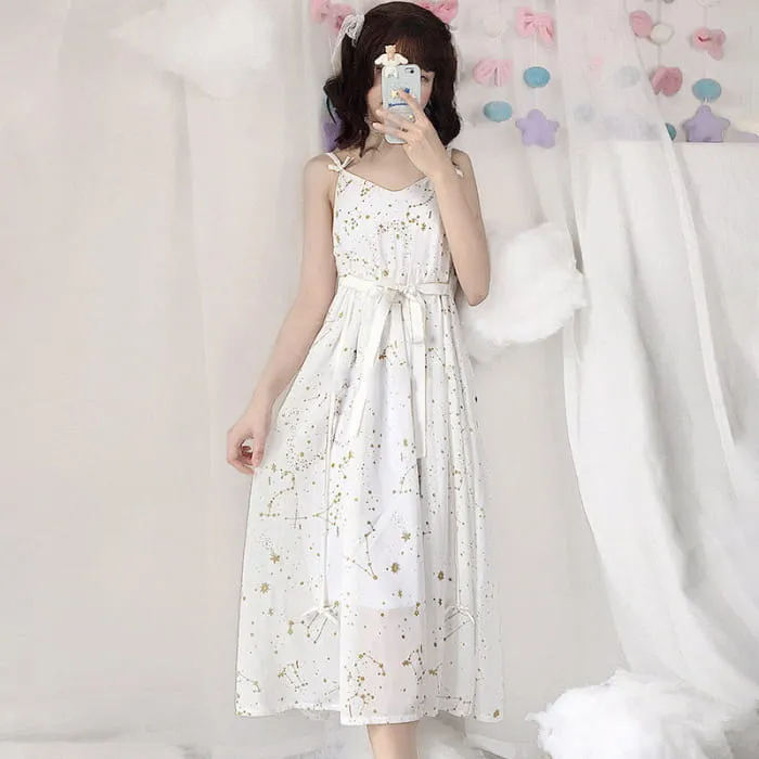 Sweet Meteorite Print Slip Dress Cardigan Set