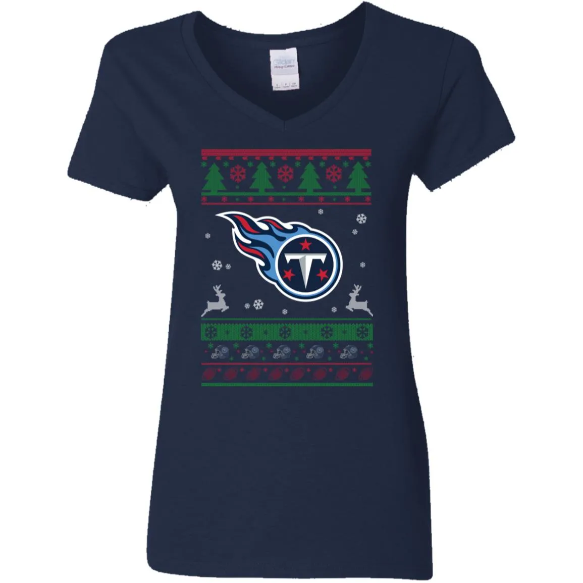 Tennessee Titans Logo Football Teams Ugly Christmas Sweater Women V-Neck T-Shirt