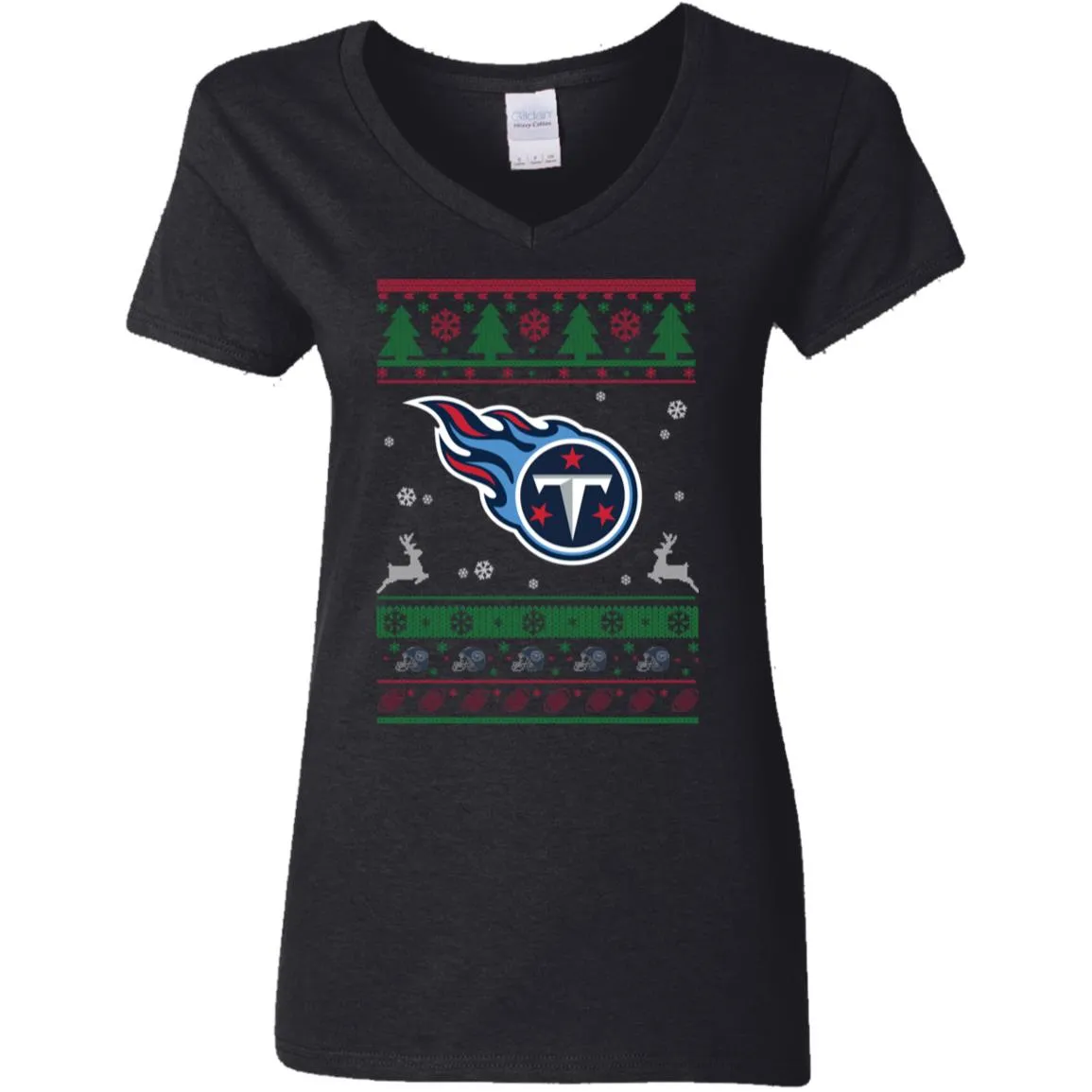 Tennessee Titans Logo Football Teams Ugly Christmas Sweater Women V-Neck T-Shirt