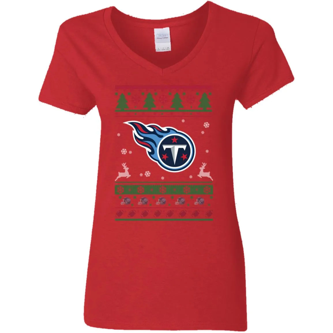 Tennessee Titans Logo Football Teams Ugly Christmas Sweater Women V-Neck T-Shirt