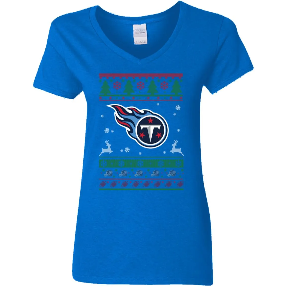 Tennessee Titans Logo Football Teams Ugly Christmas Sweater Women V-Neck T-Shirt