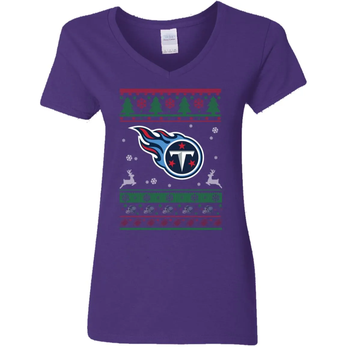 Tennessee Titans Logo Football Teams Ugly Christmas Sweater Women V-Neck T-Shirt