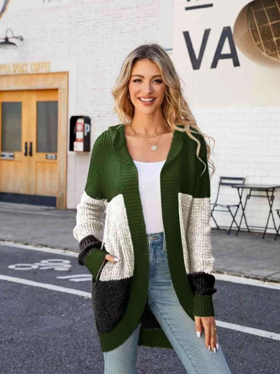 Unveil Your Style Color Block Hooded Cardigan