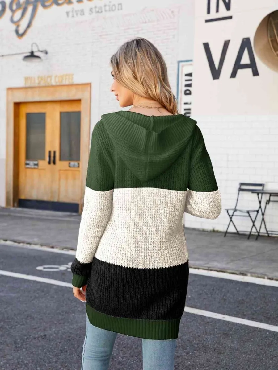 Unveil Your Style Color Block Hooded Cardigan