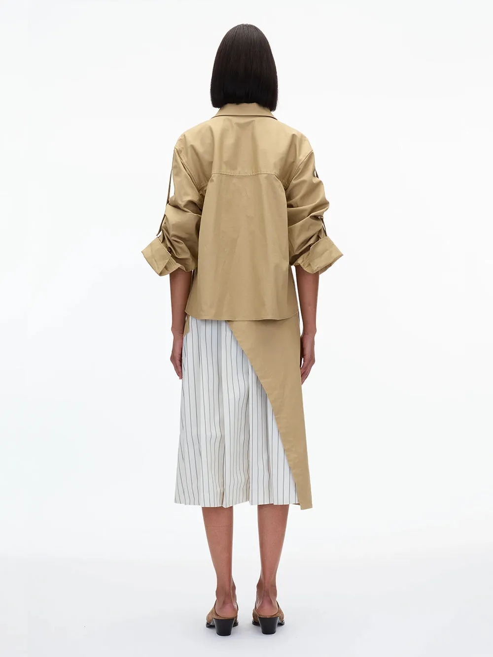 Utility Shirt Dress with Pleated Wrap Skirt (Khaki)