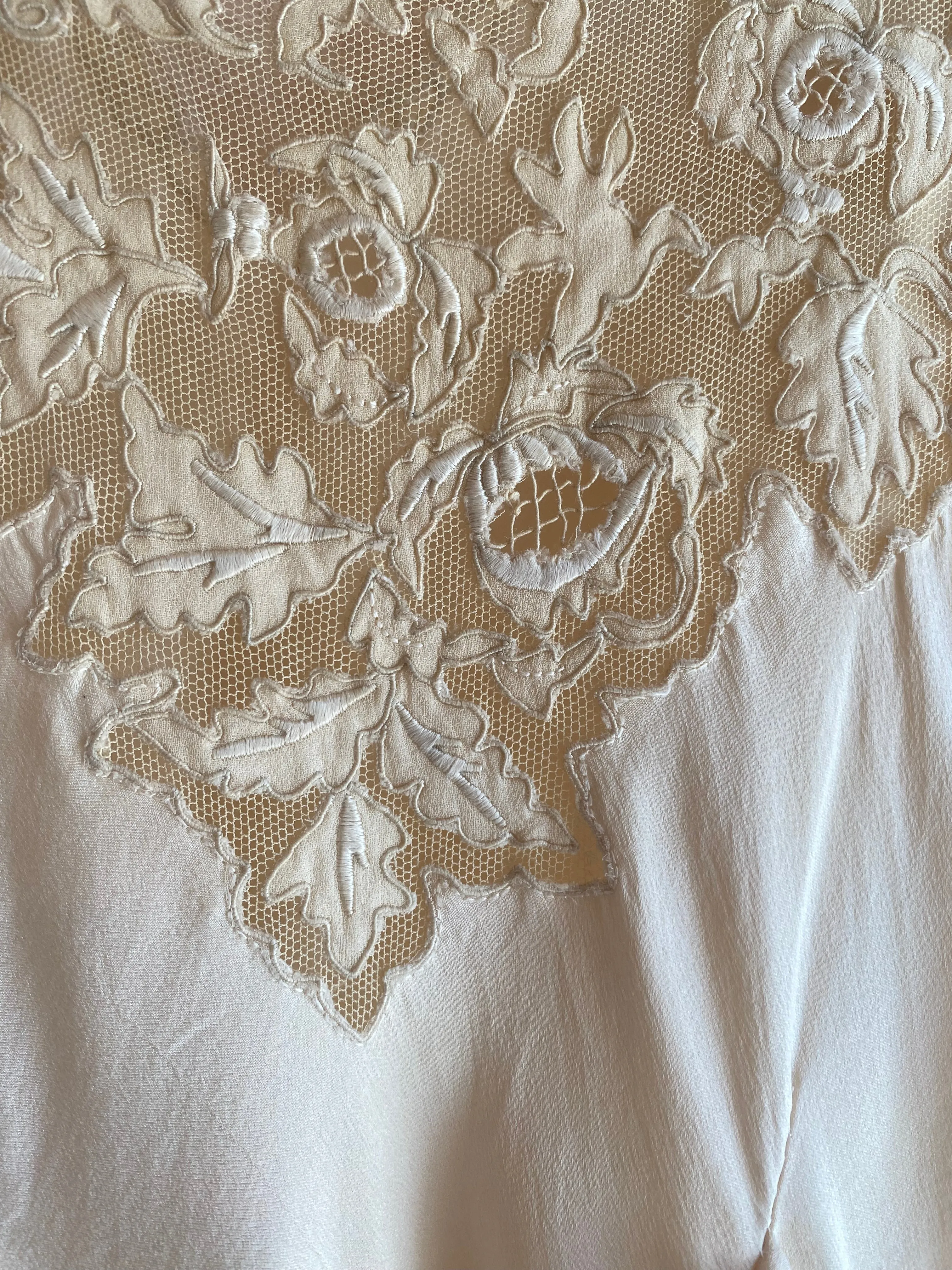 Vintage 1930's Silk Bias Cut Slip Dress With Tie Shoulders & Lace / SM
