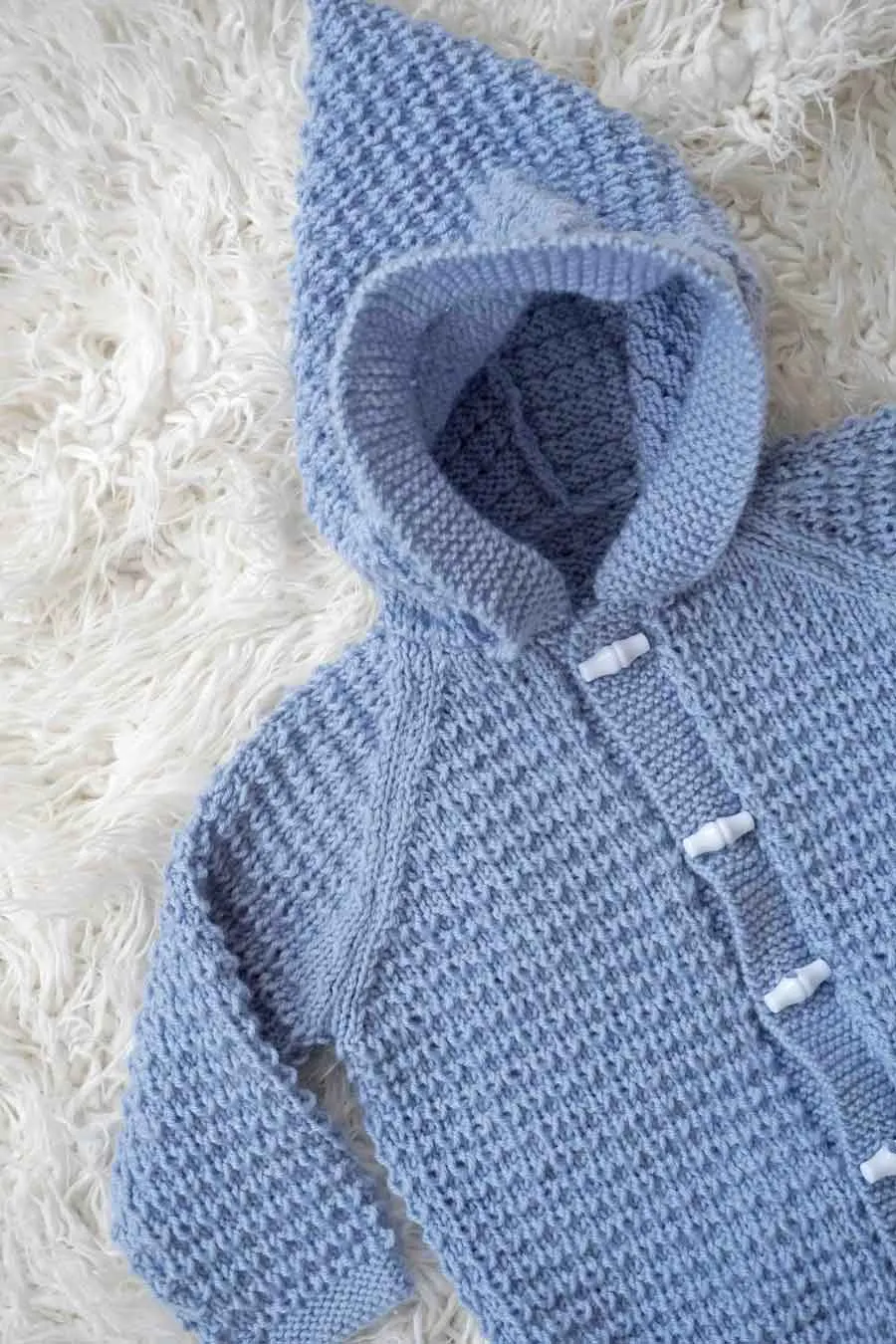Vintage Blue Hand Knitted Hooded Toddler Cardigan