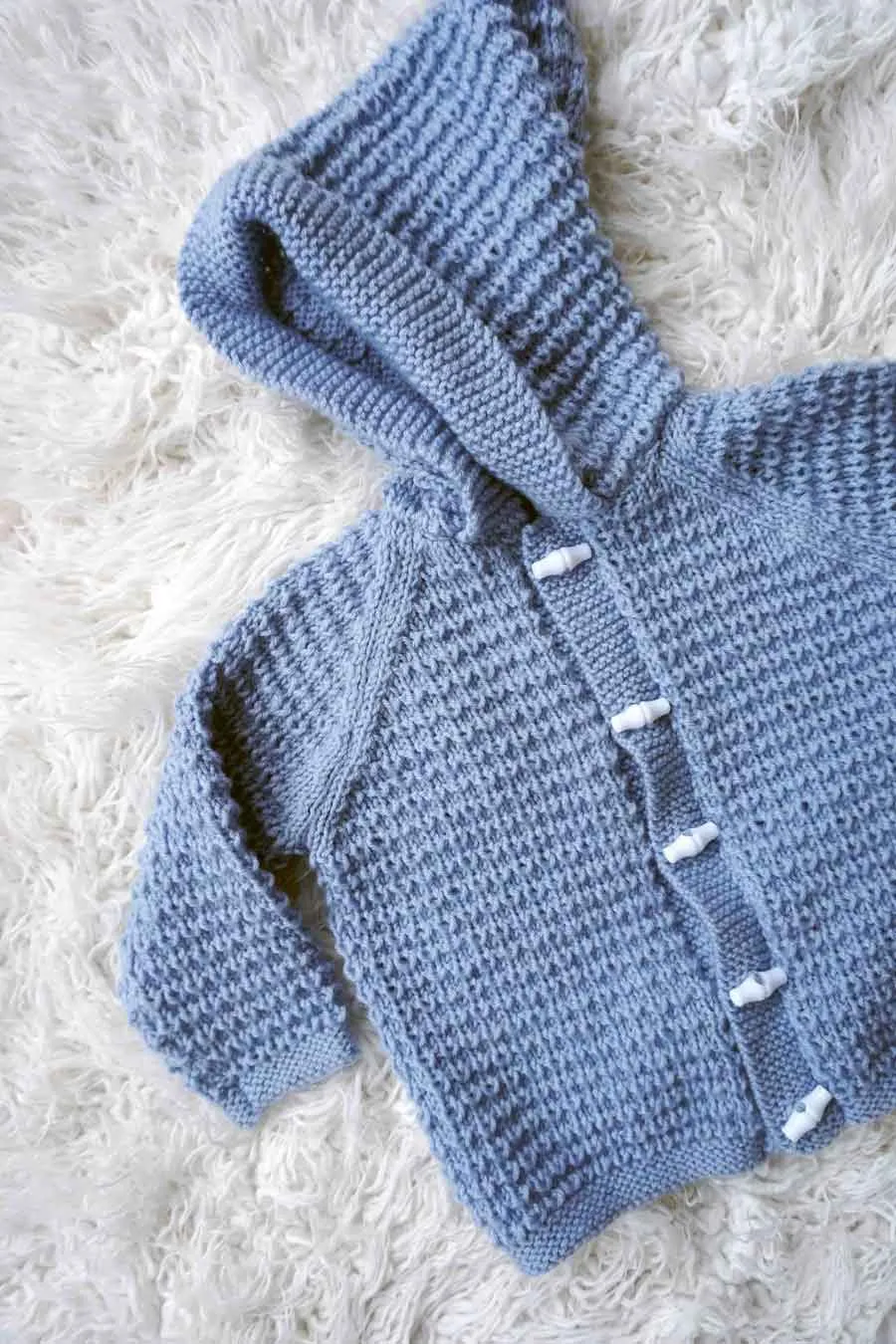 Vintage Blue Hand Knitted Hooded Toddler Cardigan