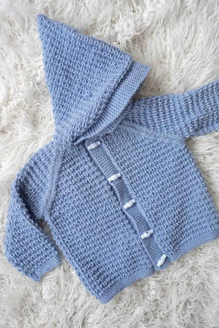 Vintage Blue Hand Knitted Hooded Toddler Cardigan