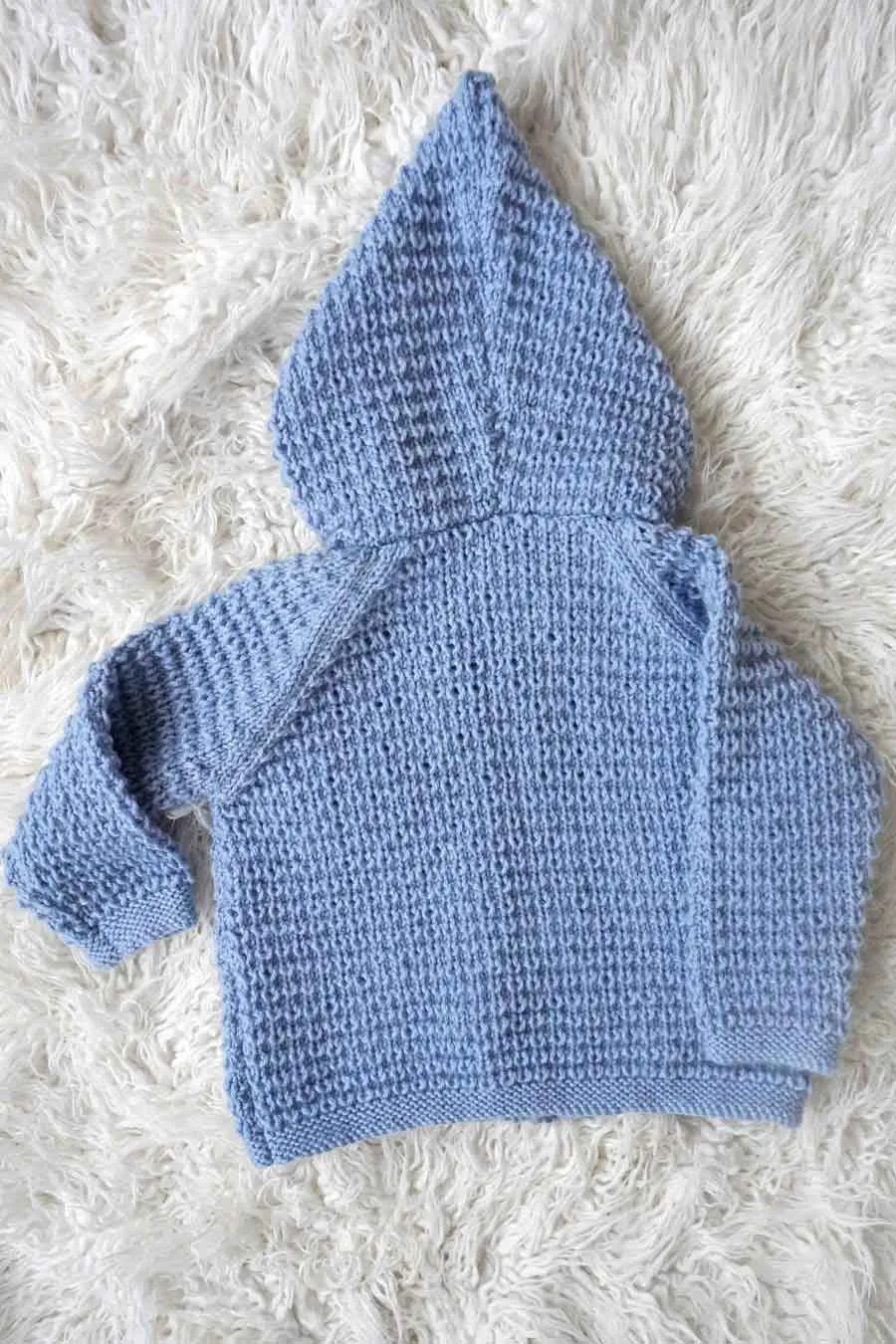 Vintage Blue Hand Knitted Hooded Toddler Cardigan