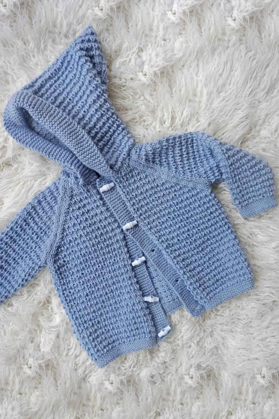 Vintage Blue Hand Knitted Hooded Toddler Cardigan