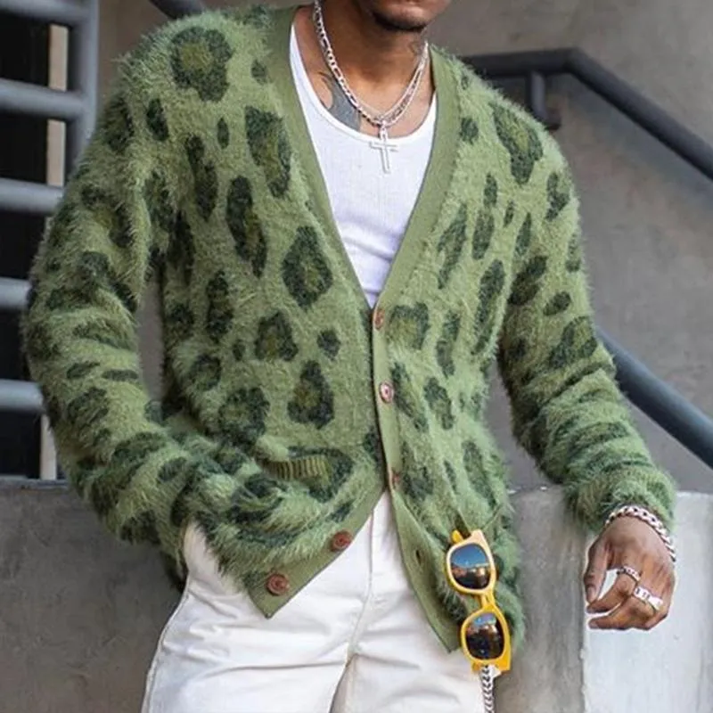 Vintage Leopard V-Neck Single-Breasted Cardigan