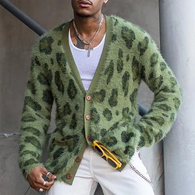 Vintage Leopard V-Neck Single-Breasted Cardigan
