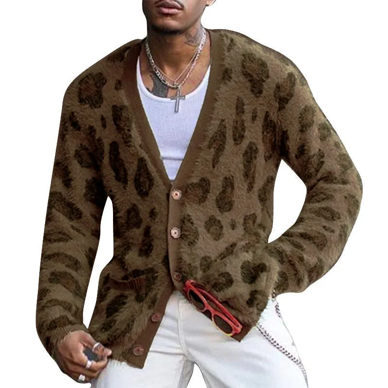 Vintage Leopard V-Neck Single-Breasted Cardigan