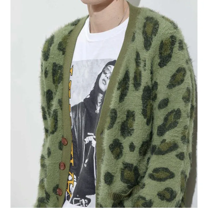 Vintage Leopard V-Neck Single-Breasted Cardigan