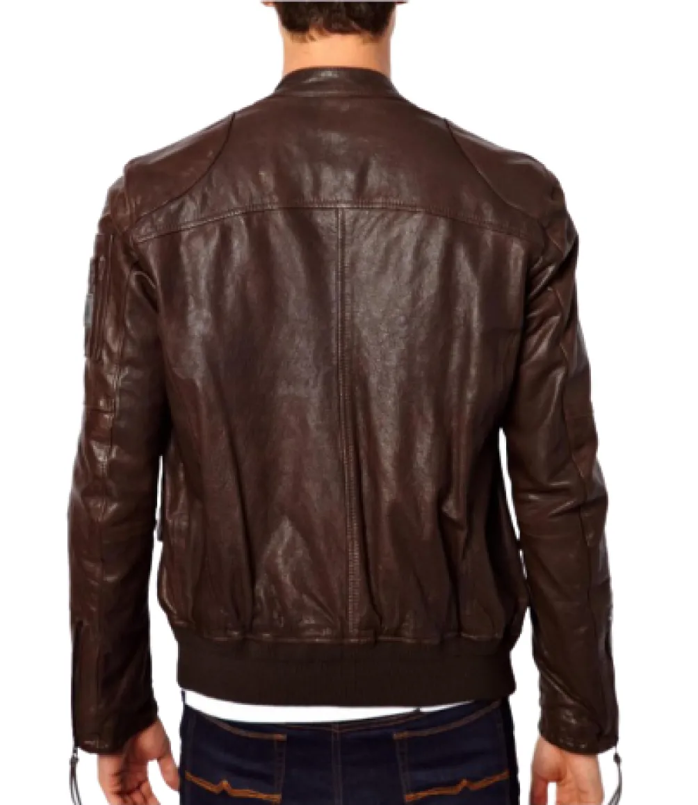 Voni Real Leather Jacket Men Brown Biker Motorcycle Genuine