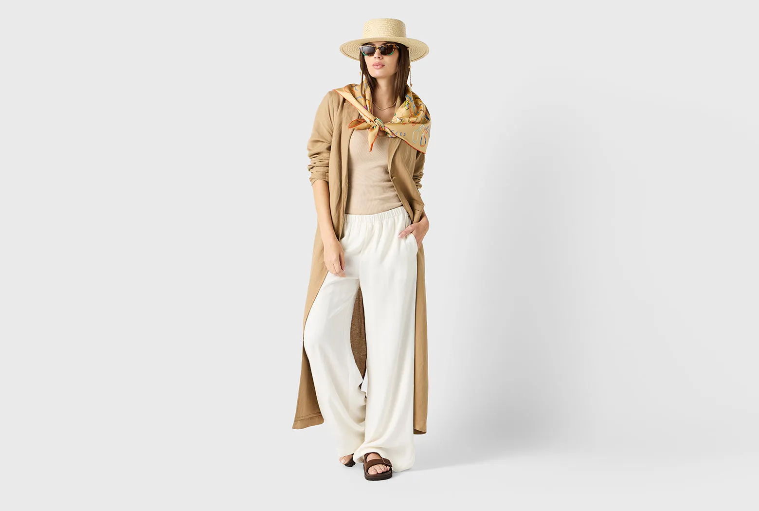 WIDE LEG PANT IN IVORY SATEEN STRIPE