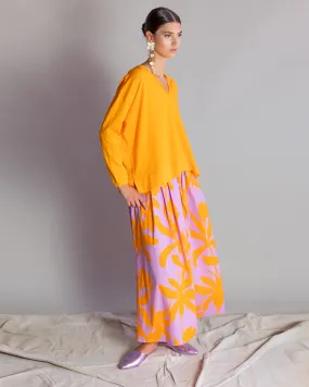 Wide Leg Poplin Trouser | Lilac Print