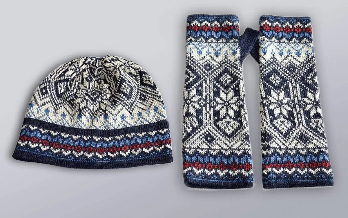 Womens Nordic Fingerless Gloves and Hat Sets