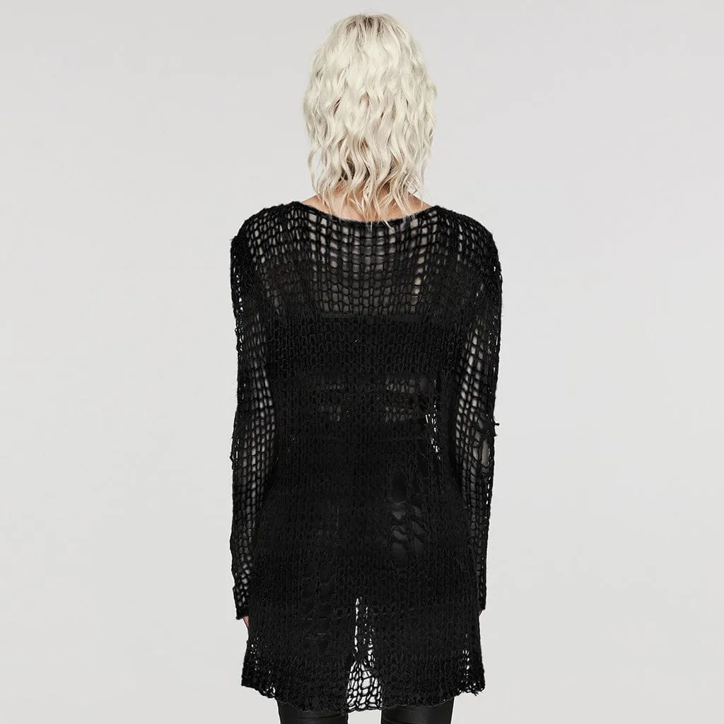 Women's Punk Striped Ripped Knitted Cardigan