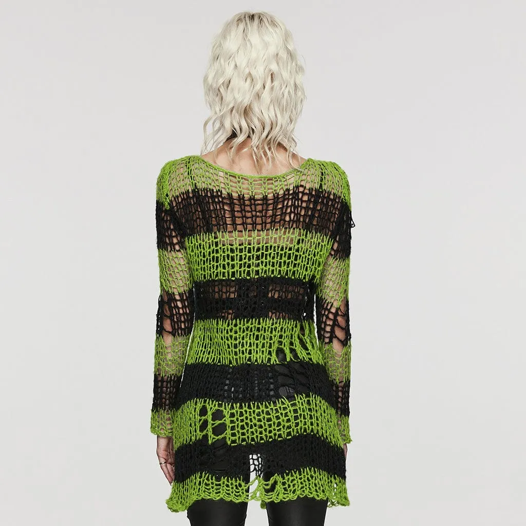 Women's Punk Striped Ripped Knitted Cardigan