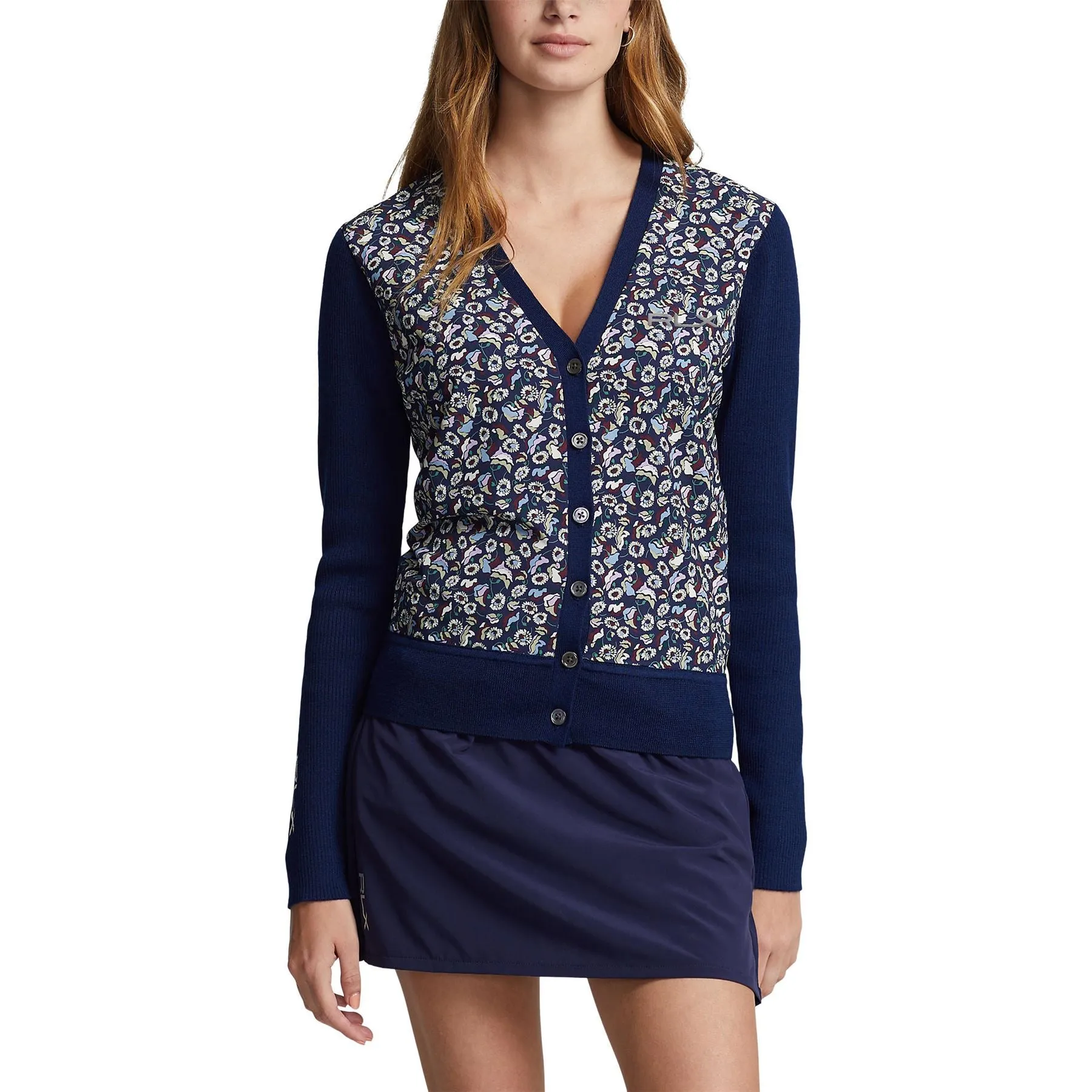 Womens V-Neck Cardigan Sweater Refined Navy Multi - AW23