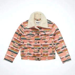 Wrangler Girl's Southwestern Print Sherpa Denim Jacket in Pink Multi