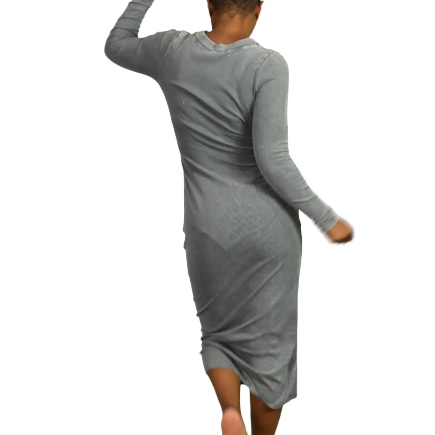 Young Fabulous Broke Dax Midi Dress Grey Ribbed Column Bodycon Slim Size Small