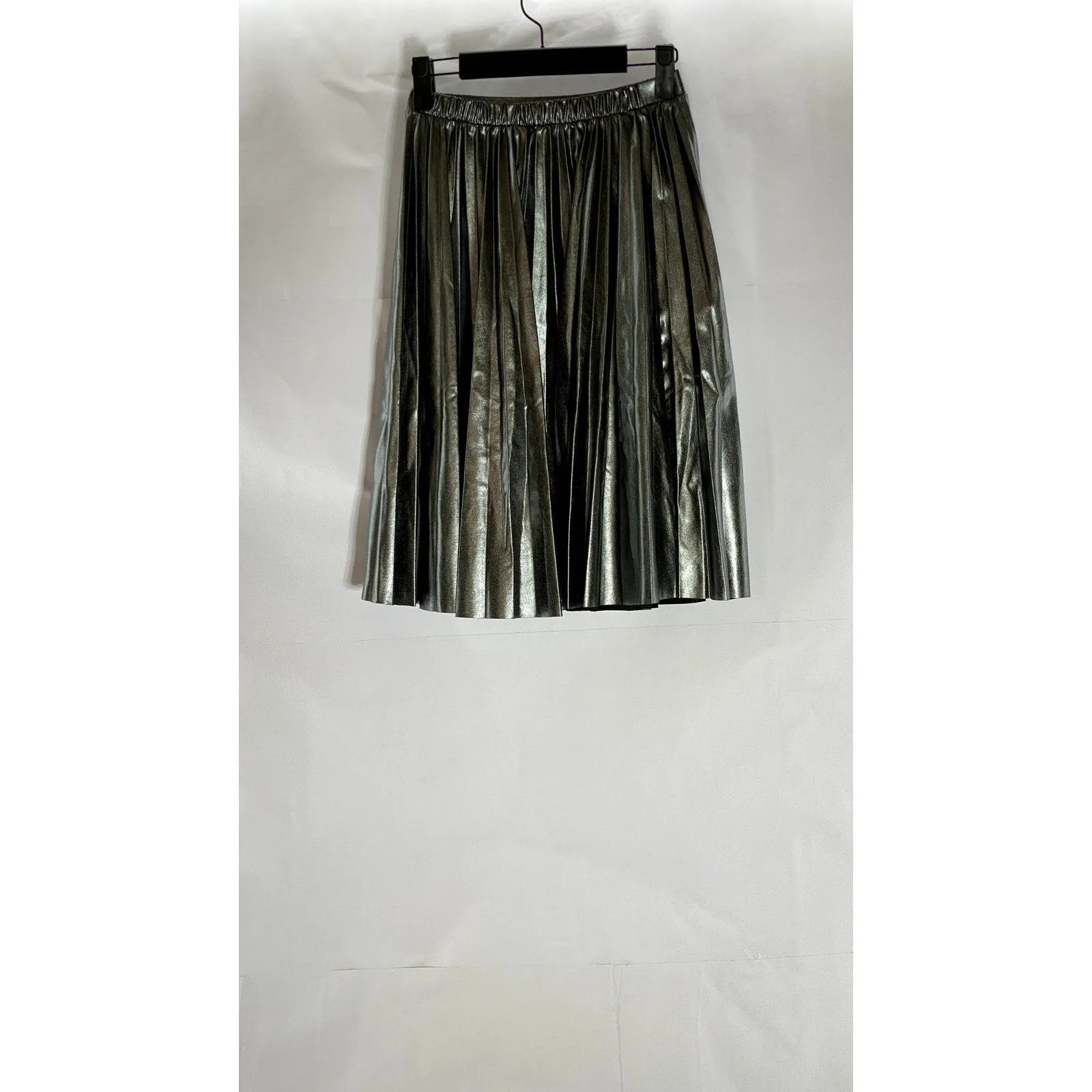 ZARA Women's Gray Metallic Faux Leather Pull-On Swing Skirt SZ 13-14(S)
